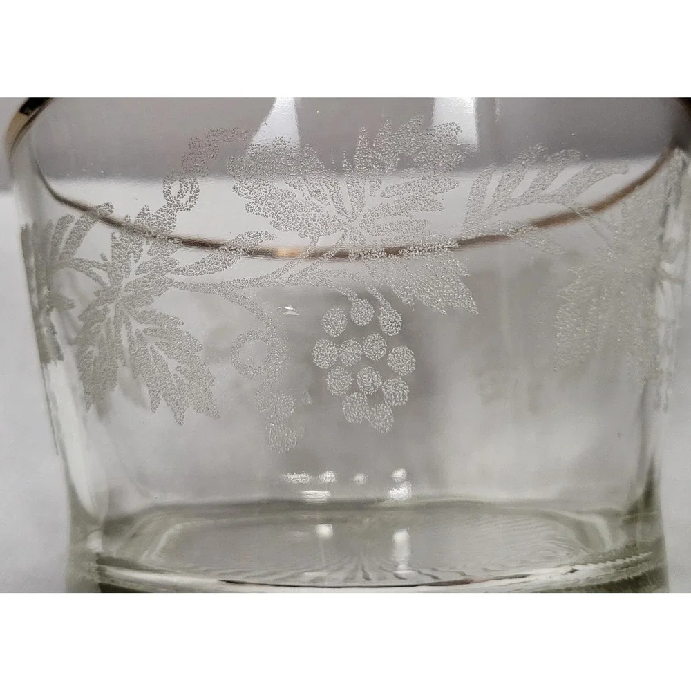 Bartlett-Collins Etched Glass Bowl Ice Bucket Golden Grapes Vintage 1940s